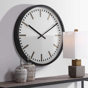 Uttermost Fleming White, Black and Antique Brass Modern Wall Clock
