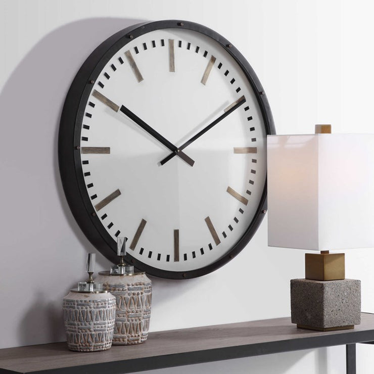 Uttermost Fleming White, Black and Antique Brass Modern Wall Clock