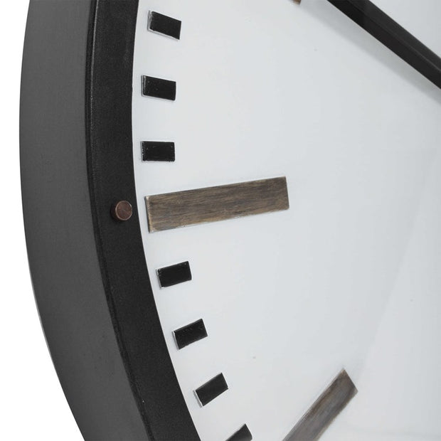 Uttermost Fleming White, Black and Antique Brass Modern Wall Clock