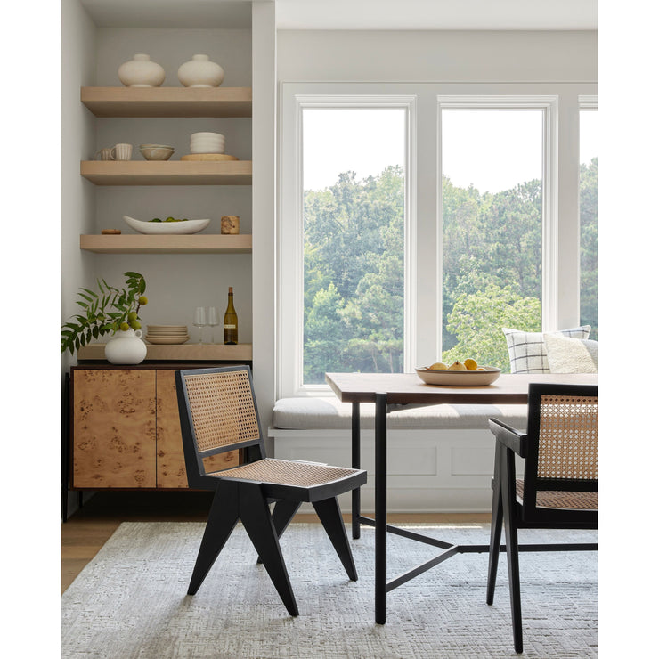 Surya Hague Modern Set of 2 Rattan & Black Wood Dining Chairs
