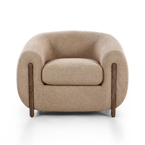 Four Hands Lyla Barrel Chair ~ Sheepskin Camel Upholstered Fabric