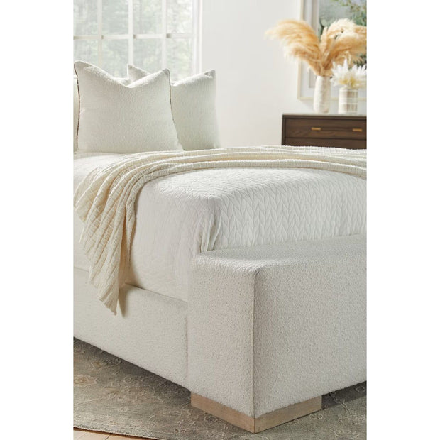 Essentials For Living Warren Queen Bed ~ LiveSmart Boucle-Snow Performance Fabric With Natural Gray Oak