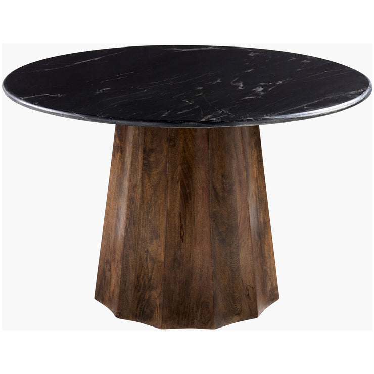 Surya Linus Modern Black Marble Top With Dark Mango Wood 47” Round Dining Table