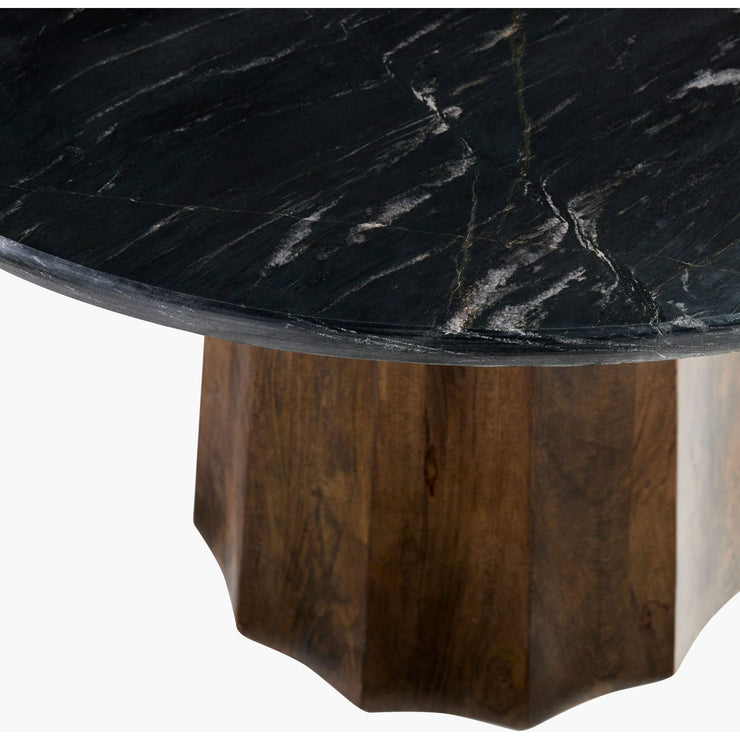 Surya Linus Modern Black Marble Top With Dark Mango Wood 47” Round Dining Table
