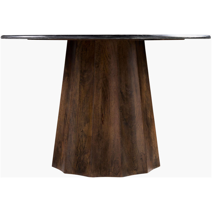 Surya Linus Modern Black Marble Top With Dark Mango Wood 47” Round Dining Table