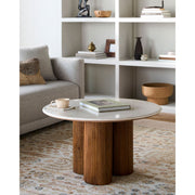 Surya Basilia Modern Ivory Marble and Mango Wood Round Coffee Table