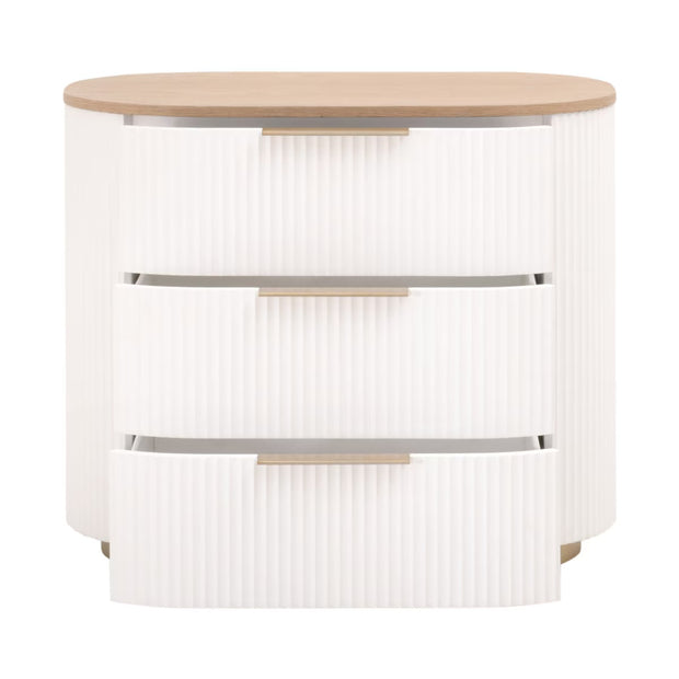Essentials For Living Arden 3-Drawer Nightstand ~ Light Honey Oak and Matte White, Brushed Brass Hardware