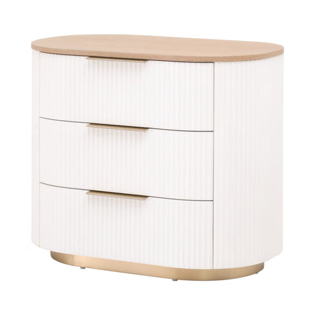 Essentials For Living Arden 3-Drawer Nightstand ~ Light Honey Oak and Matte White, Brushed Brass Hardware