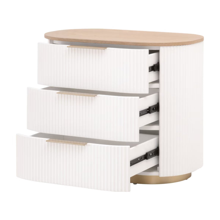 Essentials For Living Arden 3-Drawer Nightstand ~ Light Honey Oak and Matte White, Brushed Brass Hardware