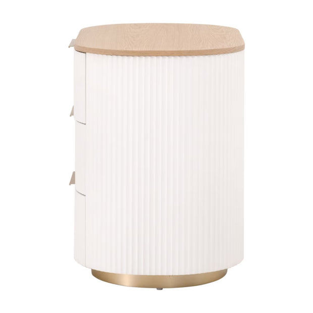 Essentials For Living Arden 3-Drawer Nightstand ~ Light Honey Oak and Matte White, Brushed Brass Hardware