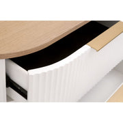 Essentials For Living Arden 3-Drawer Nightstand ~ Light Honey Oak and Matte White, Brushed Brass Hardware