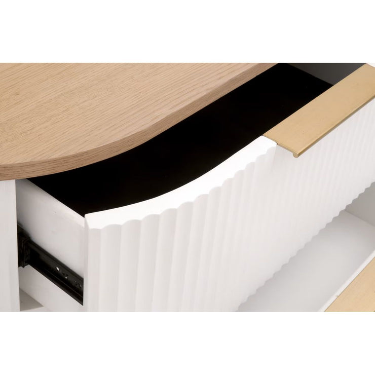 Essentials For Living Arden 3-Drawer Nightstand ~ Light Honey Oak and Matte White, Brushed Brass Hardware