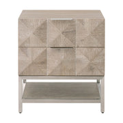 Essentials For Living Atlas 2-Drawer Nightstand ~ Natural Gray Acacia, Brushed Stainless Steel Hardware