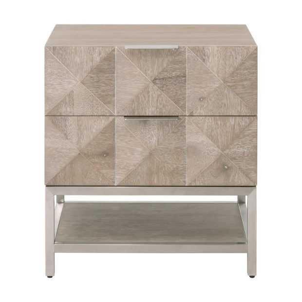 Essentials For Living Atlas 2-Drawer Nightstand ~ Natural Gray Acacia, Brushed Stainless Steel Hardware