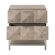 Essentials For Living Atlas 2-Drawer Nightstand ~ Natural Gray Acacia, Brushed Stainless Steel Hardware