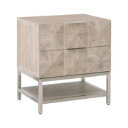 Essentials For Living Atlas 2-Drawer Nightstand ~ Natural Gray Acacia, Brushed Stainless Steel Hardware