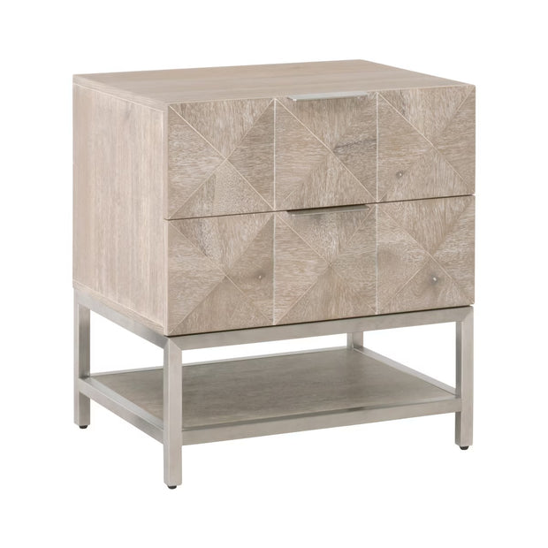 Essentials For Living Atlas 2-Drawer Nightstand ~ Natural Gray Acacia, Brushed Stainless Steel Hardware