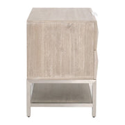 Essentials For Living Atlas 2-Drawer Nightstand ~ Natural Gray Acacia, Brushed Stainless Steel Hardware