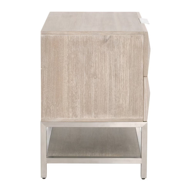 Essentials For Living Atlas 2-Drawer Nightstand ~ Natural Gray Acacia, Brushed Stainless Steel Hardware