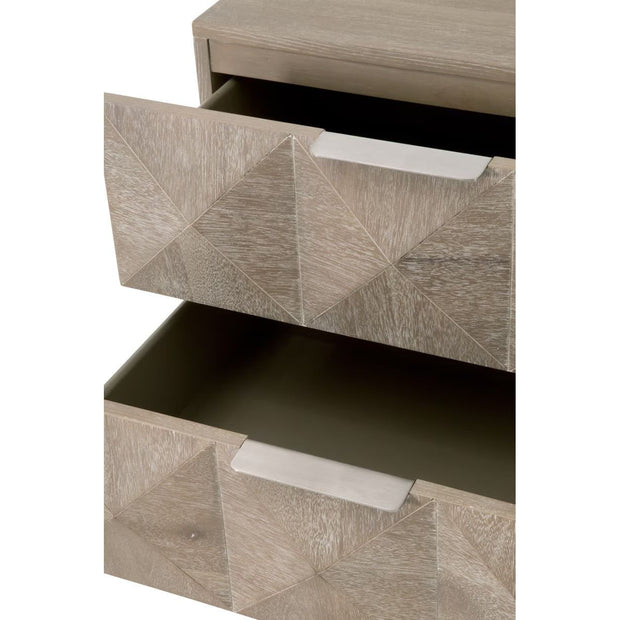 Essentials For Living Atlas 2-Drawer Nightstand ~ Natural Gray Acacia, Brushed Stainless Steel Hardware