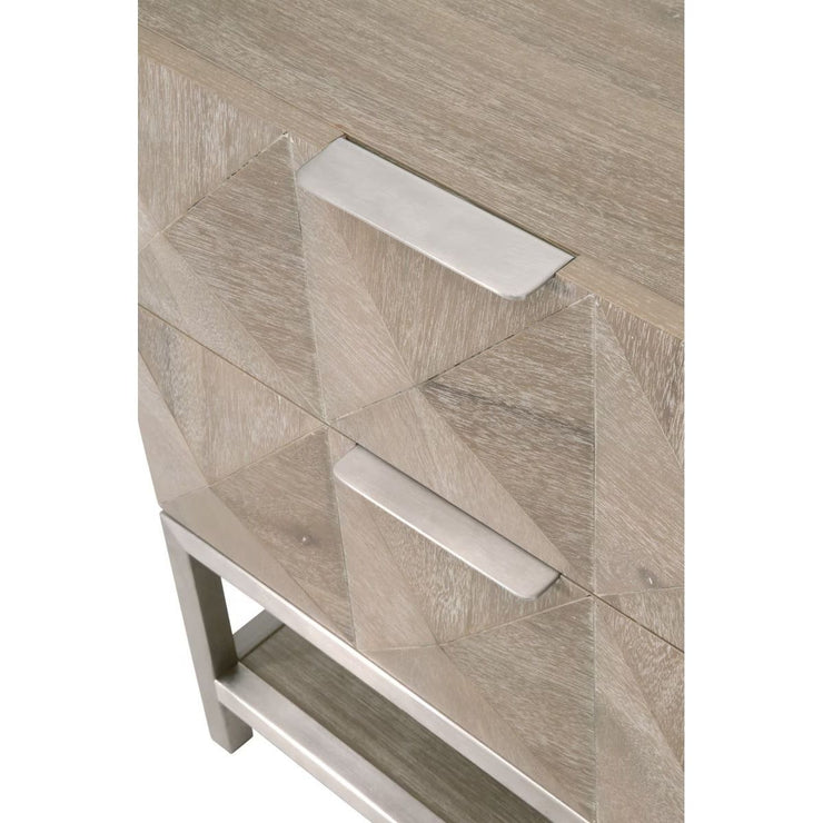 Essentials For Living Atlas 2-Drawer Nightstand ~ Natural Gray Acacia, Brushed Stainless Steel Hardware