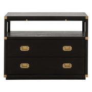 Essentials For Living Bradley 2-Drawer Nightstand ~ Brushed Black Acacia, Brushed Gold Hardware
