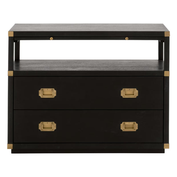 Essentials For Living Bradley 2-Drawer Nightstand ~ Brushed Black Acacia, Brushed Gold Hardware
