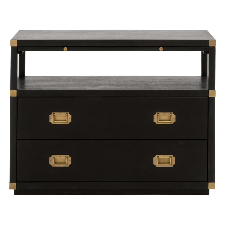 Essentials For Living Bradley 2-Drawer Nightstand ~ Brushed Black Acacia, Brushed Gold Hardware