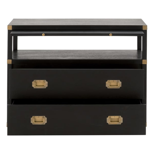 Essentials For Living Bradley 2-Drawer Nightstand ~ Brushed Black Acacia, Brushed Gold Hardware