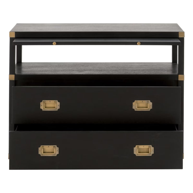 Essentials For Living Bradley 2-Drawer Nightstand ~ Brushed Black Acacia, Brushed Gold Hardware