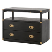 Essentials For Living Bradley 2-Drawer Nightstand ~ Brushed Black Acacia, Brushed Gold Hardware