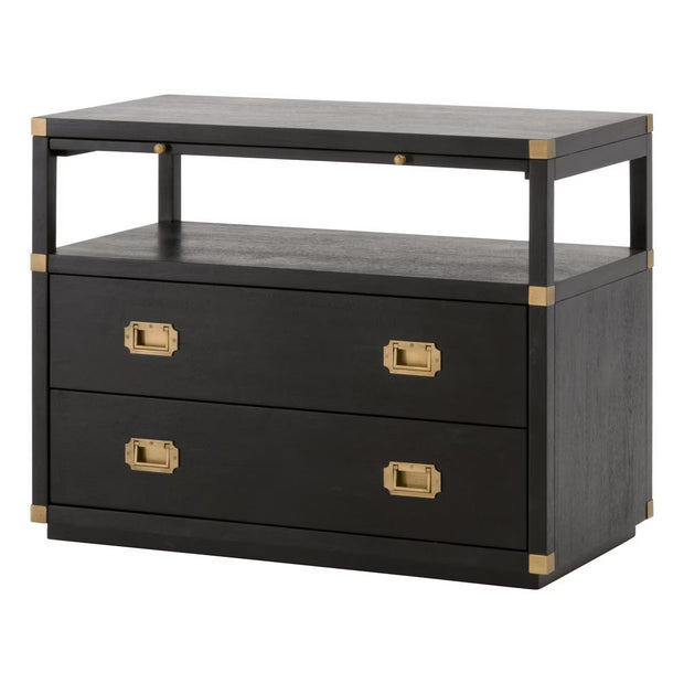 Essentials For Living Bradley 2-Drawer Nightstand ~ Brushed Black Acacia, Brushed Gold Hardware