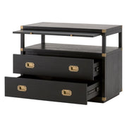 Essentials For Living Bradley 2-Drawer Nightstand ~ Brushed Black Acacia, Brushed Gold Hardware