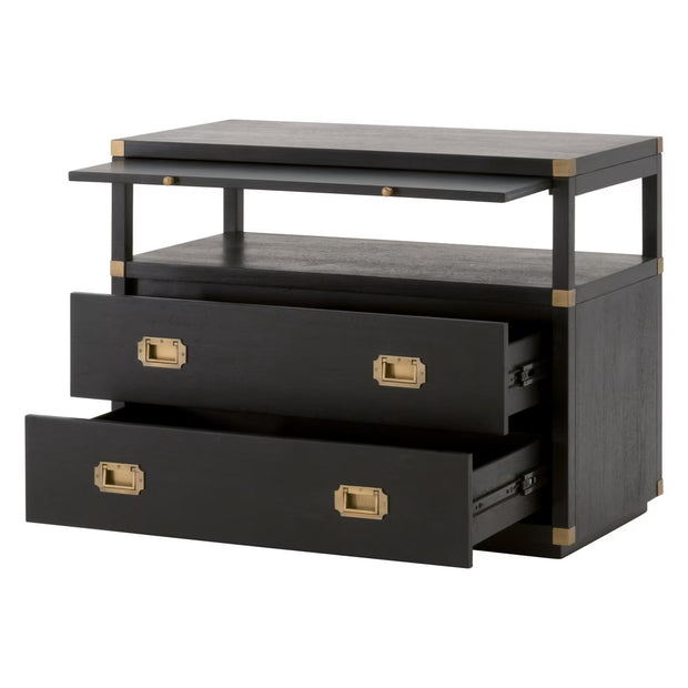 Essentials For Living Bradley 2-Drawer Nightstand ~ Brushed Black Acacia, Brushed Gold Hardware