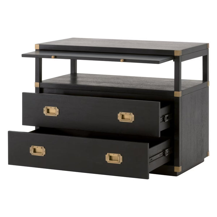 Essentials For Living Bradley 2-Drawer Nightstand ~ Brushed Black Acacia, Brushed Gold Hardware