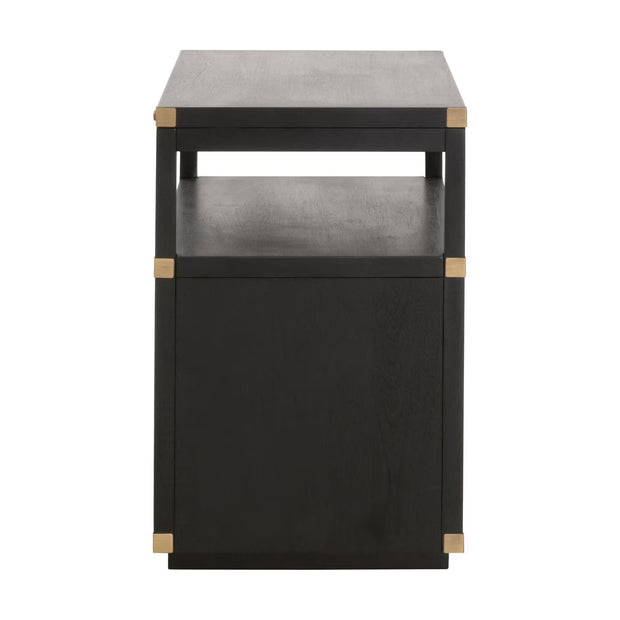 Essentials For Living Bradley 2-Drawer Nightstand ~ Brushed Black Acacia, Brushed Gold Hardware