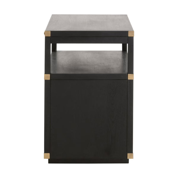 Essentials For Living Bradley 2-Drawer Nightstand ~ Brushed Black Acacia, Brushed Gold Hardware