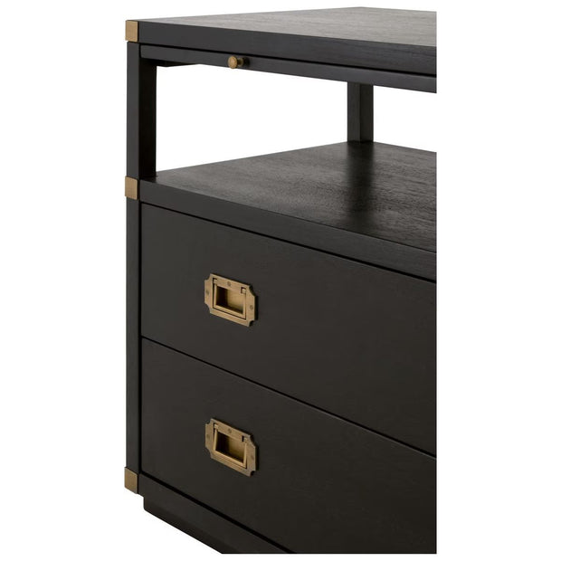 Essentials For Living Bradley 2-Drawer Nightstand ~ Brushed Black Acacia, Brushed Gold Hardware
