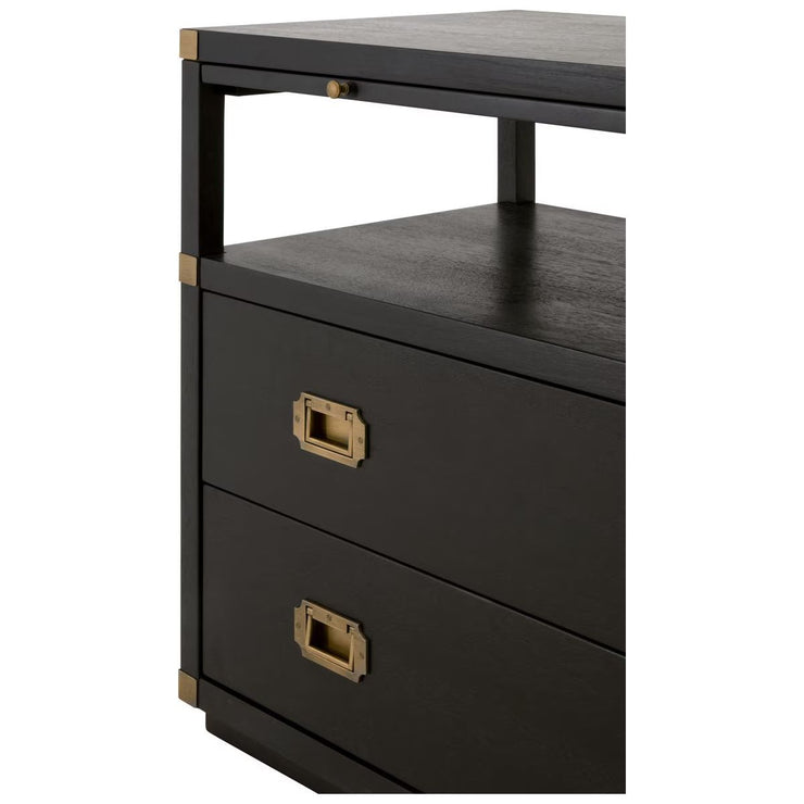 Essentials For Living Bradley 2-Drawer Nightstand ~ Brushed Black Acacia, Brushed Gold Hardware