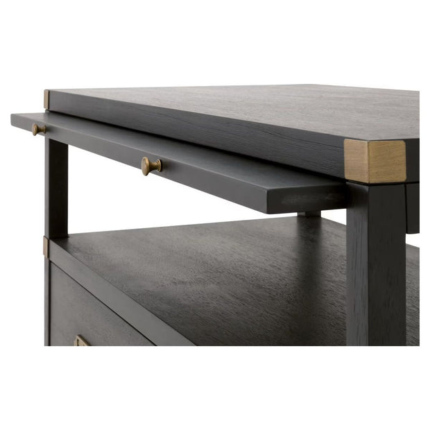 Essentials For Living Bradley 2-Drawer Nightstand ~ Brushed Black Acacia, Brushed Gold Hardware