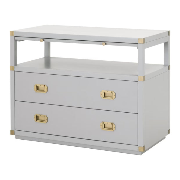 Essentials For Living Bradley 2-Drawer Nightstand ~ Dove Gray, Brushed Gold Hardware