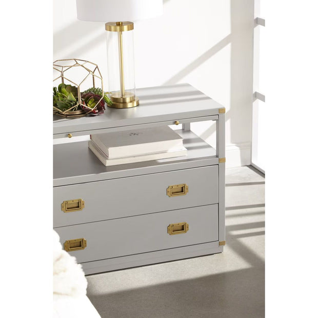 Essentials For Living Bradley 2-Drawer Nightstand ~ Dove Gray, Brushed Gold Hardware