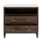 Essentials For Living Cambria 2-Drawer Nightstand ~ Dutch Brown Oak and Bianco Marble, Aged BrassHardware