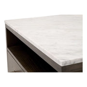 Essentials For Living Cambria 2-Drawer Nightstand ~ Dutch Brown Oak and Bianco Marble, Aged BrassHardware