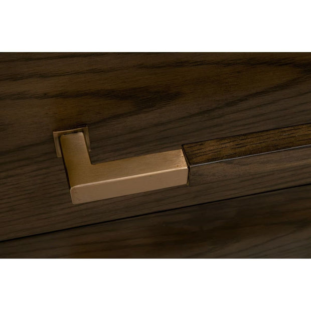 Essentials For Living Cambria 2-Drawer Nightstand ~ Dutch Brown Oak and Bianco Marble, Aged BrassHardware