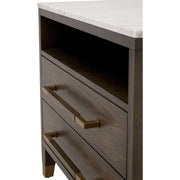 Essentials For Living Cambria 2-Drawer Nightstand ~ Dutch Brown Oak and Bianco Marble, Aged BrassHardware