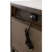 Essentials For Living Cambria 2-Drawer Nightstand ~ Dutch Brown Oak and Bianco Marble, Aged BrassHardware