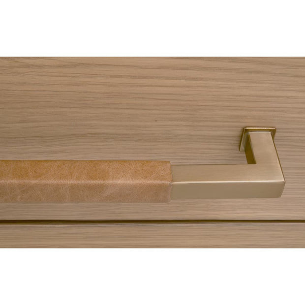 Essentials For Living Cambria 2-Drawer Nightstand ~ Natural Oak and Bianco Marble, Aged Brass Hardware