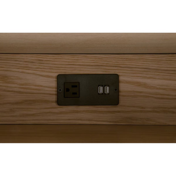 Essentials For Living Cambria 2-Drawer Nightstand ~ Natural Oak and Bianco Marble, Aged Brass Hardware