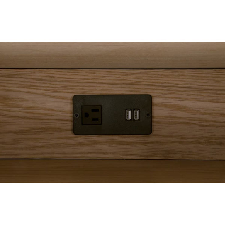 Essentials For Living Cambria 2-Drawer Nightstand ~ Natural Oak and Bianco Marble, Aged Brass Hardware